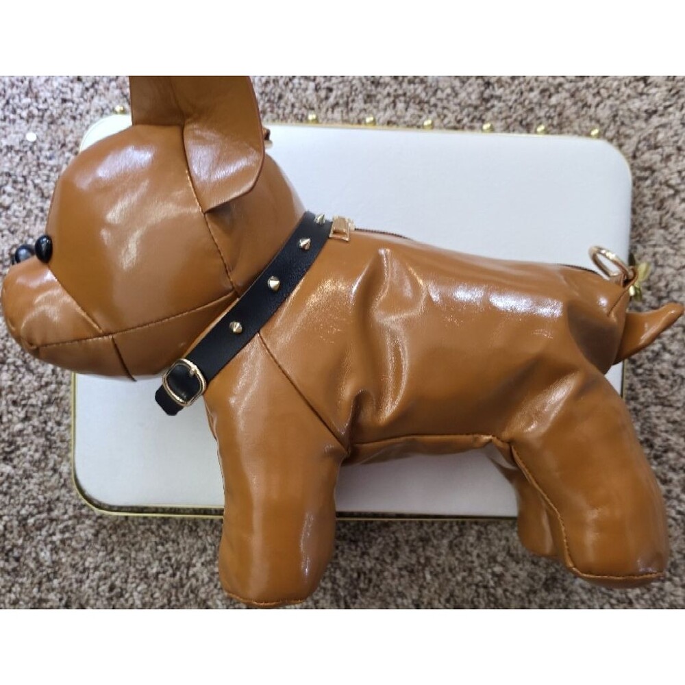 Brown Dog Shaped Shoulder Bag Adjustable Detachable Strap Gold Hardware Women